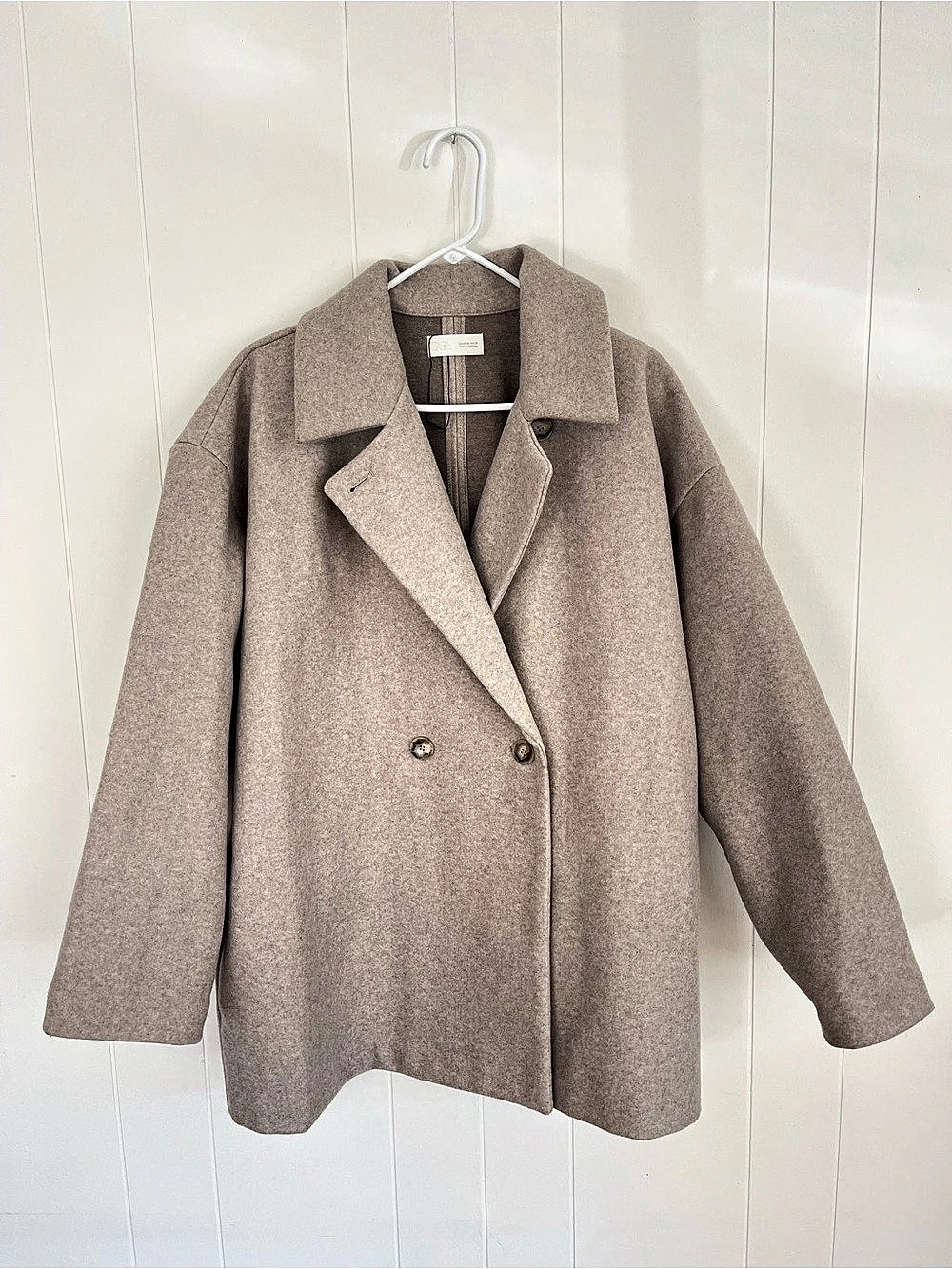 Zara Oversized Taupe Beige Double-Breasted Coat Jacket F/W 2025-26 Size XL